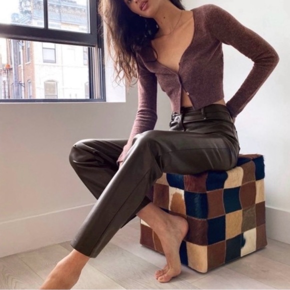 Aritzia Wilfred High Rise Faux Leather Pants Brown Size 4 - Picture 3 of 10